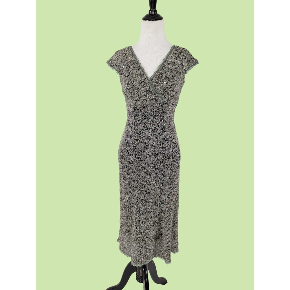 Tadashi Collection Dress‎ XS Tinsel Sequin Cocktail cap sleeve V-neck formal
